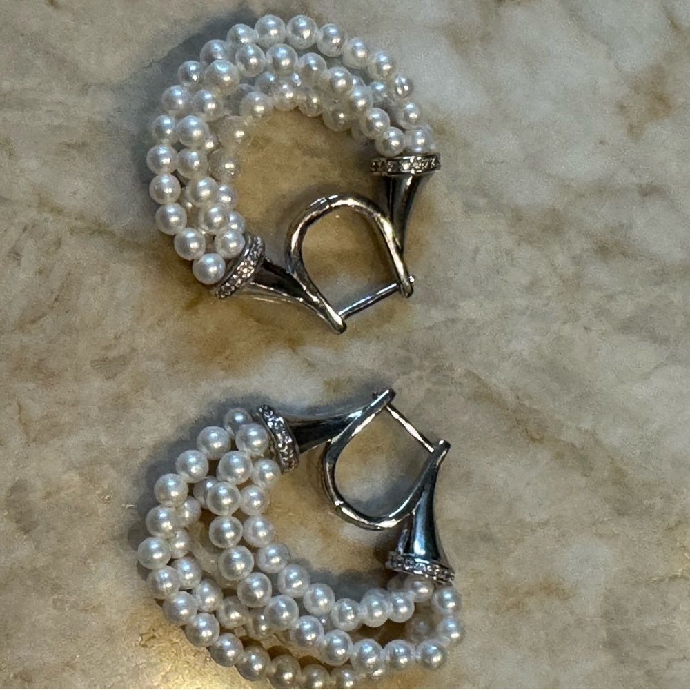 Multi Strand Pearl Hoop Earrings - Sterling silver and fresh water pearls. - Picture 5 of 7